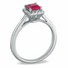 Thumbnail Image 1 of Princess-Cut Lab-Created Ruby and 1/7 CT. T.W. Diamond Engagement Ring in 10K White Gold