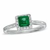 Thumbnail Image 1 of Princess-Cut Lab-Created Emerald and 1/7 CT. T.W. Diamond Engagement Ring in 10K White Gold