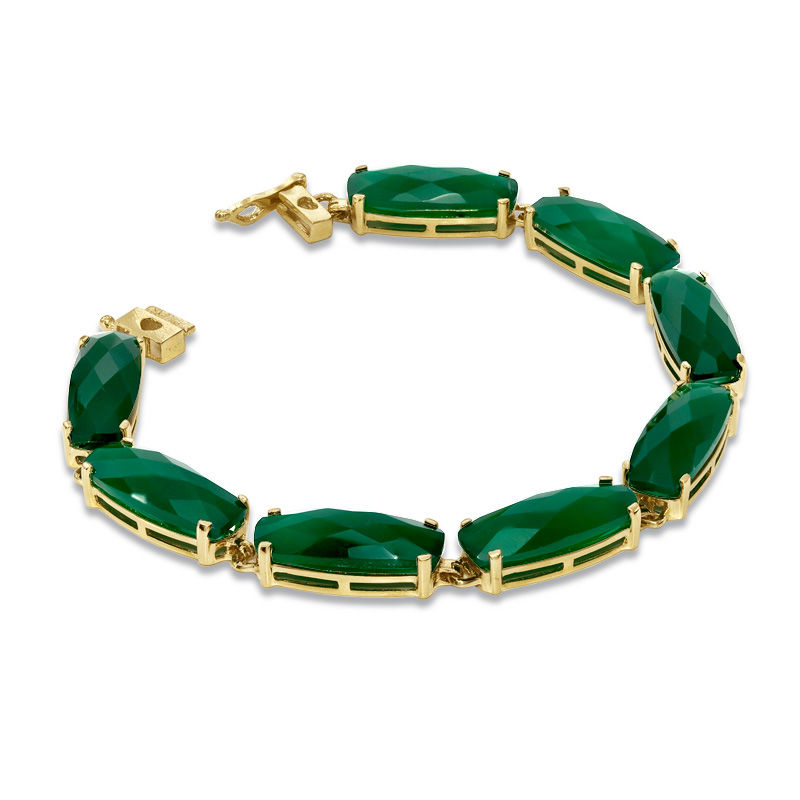 Cushion-Cut Green Chalcedony Line Bracelet in 10K Gold