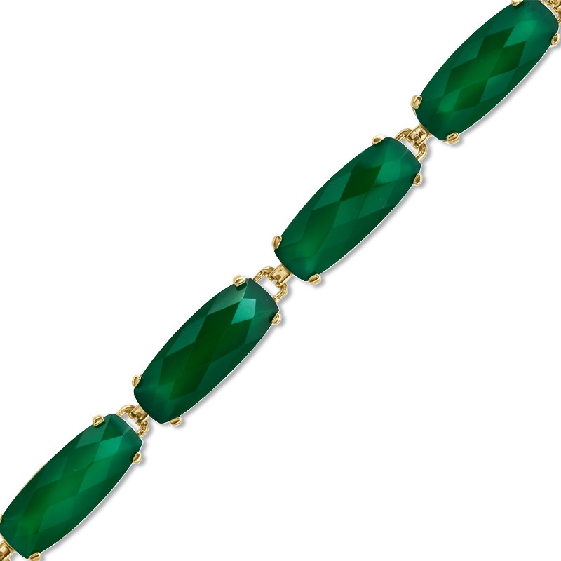 Cushion-Cut Green Chalcedony Line Bracelet in 10K Gold