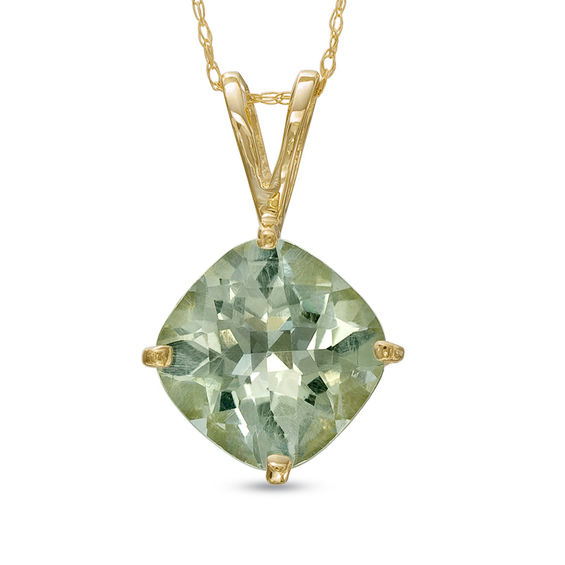 10.0mm CushionCut Green Quartz Pendant in 10K Gold Gemstone