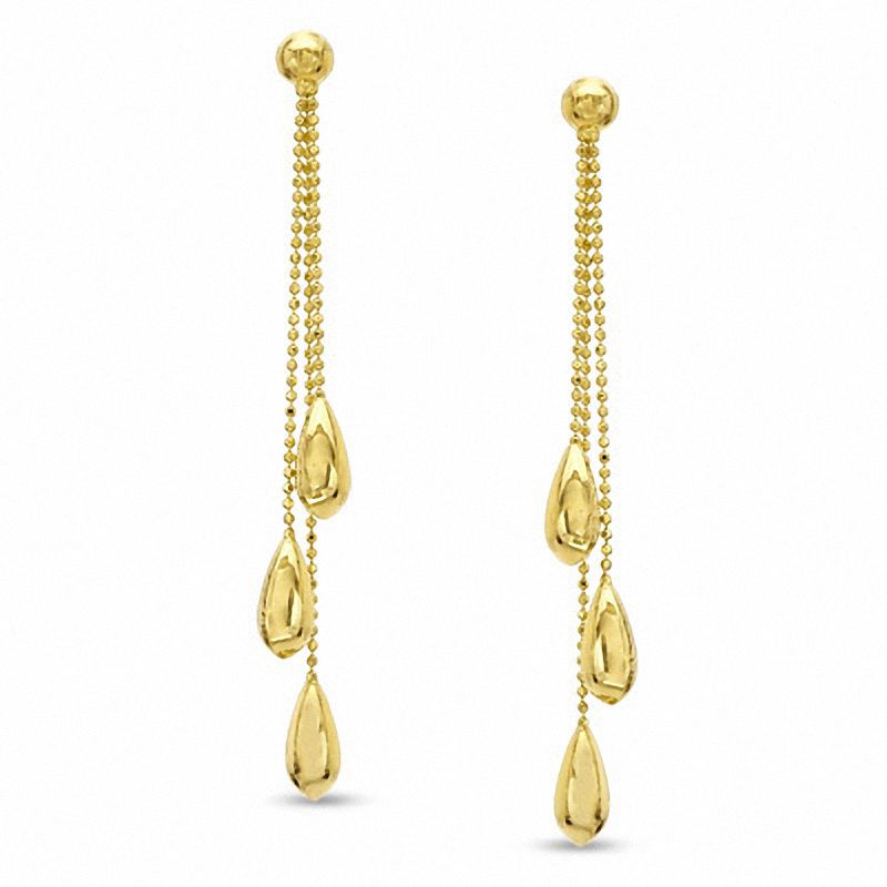 Main Image 1 of Triple Teardrop Earrings in 10K Gold