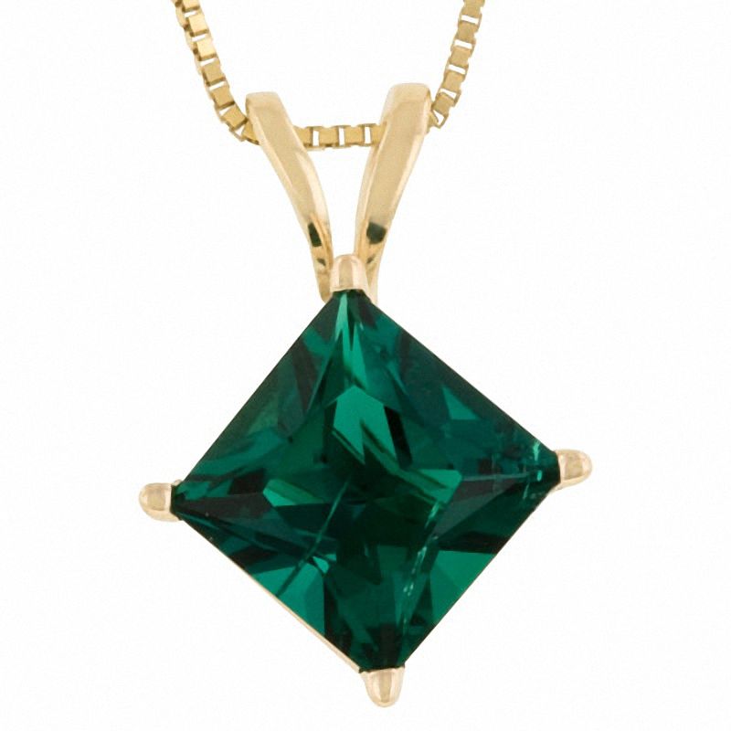 6 0mm Princess Cut Lab Created Emerald Pendant In 14k Gold 6 0mm Princess Cut Lab Created Emerald Pendant In 14k Gold
