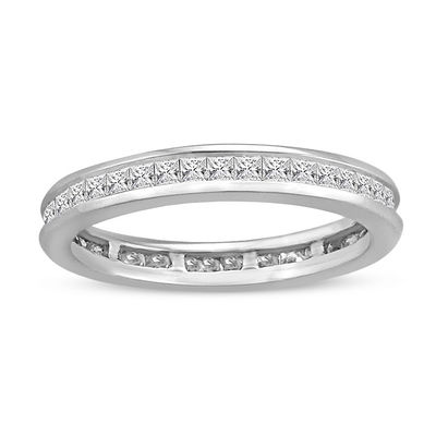 1.1 Ct Princess Square Cut CZ Black Stainless Steel Wedding Eternity Ring Set 