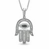 Thumbnail Image 1 of 1/7 CT. T.W. Enhanced Black and White Diamond Hamsa with Evil Eye Pendant in Sterling Silver