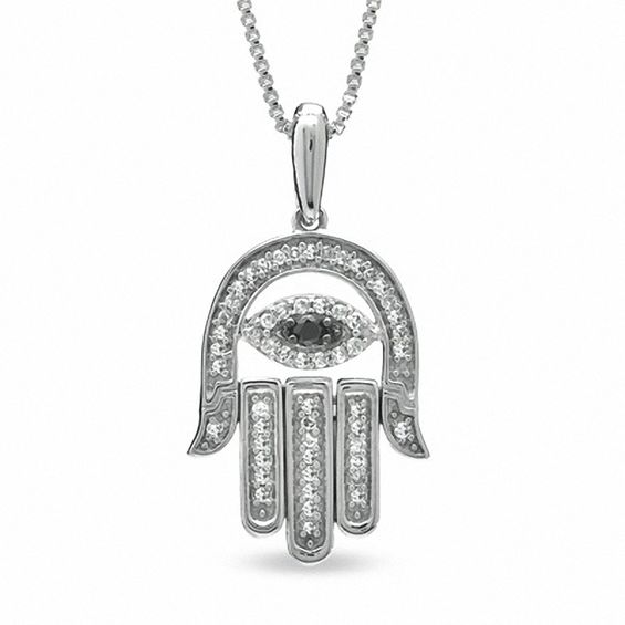 1/7 CT. T.w. Enhanced Black and White Diamond Hamsa with Evil Eye Pendant in Sterling Silver