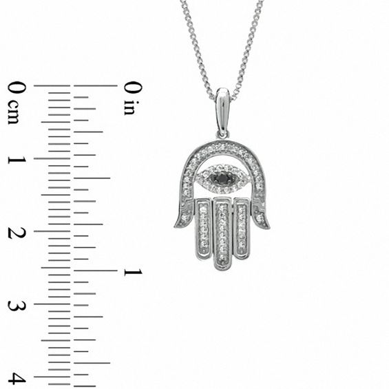 1/7 CT. T.w. Enhanced Black and White Diamond Hamsa with Evil Eye Pendant in Sterling Silver