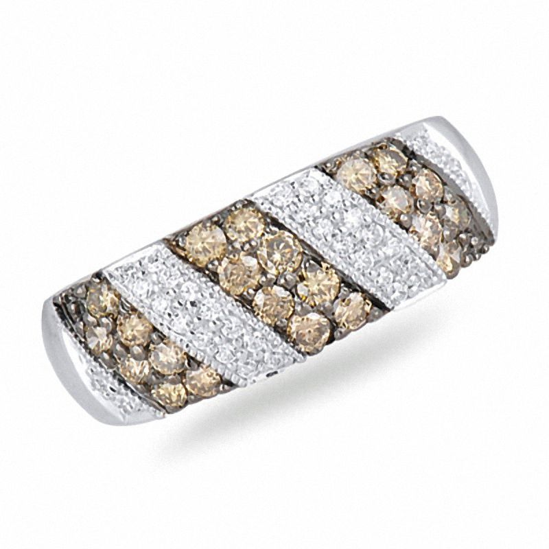 Main Image 1 of 3/4 CT. T.W. Champagne and White Diamond Slant Ring in 14K White Gold