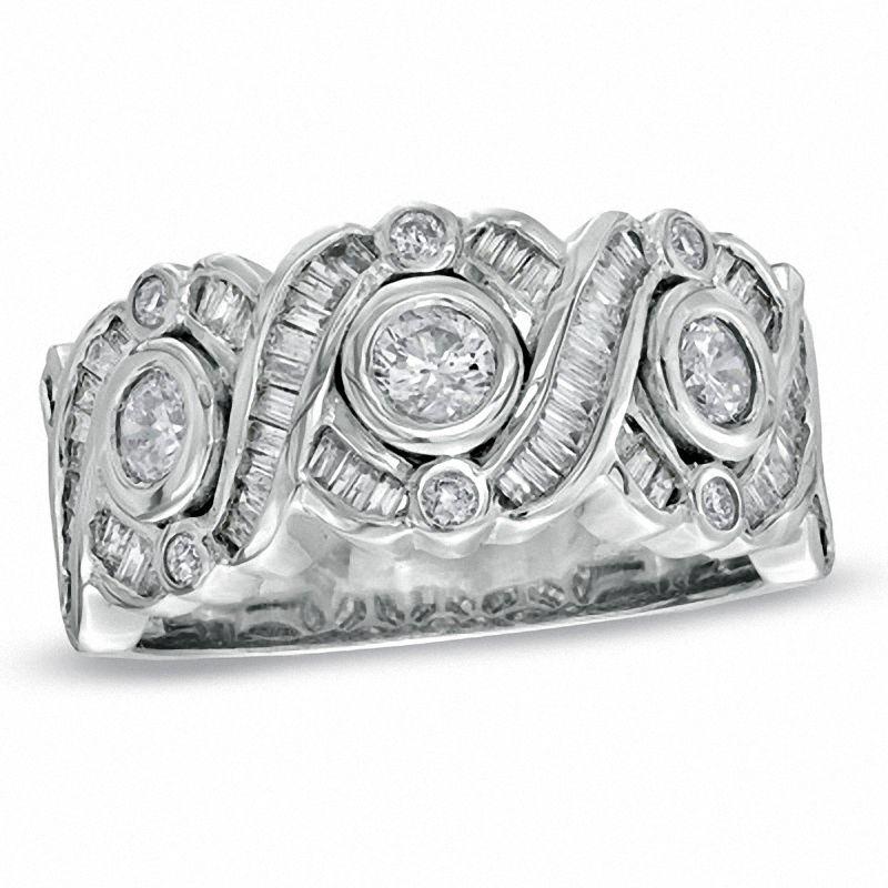 Main Image 1 of 1 CT. T.W. Round and Baguette Diamond X+O Ring in 14K White Gold