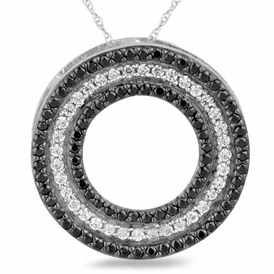 1/2 CT. T.w. Enhanced Black and White Diamond Circle Pendant in 10K White Gold