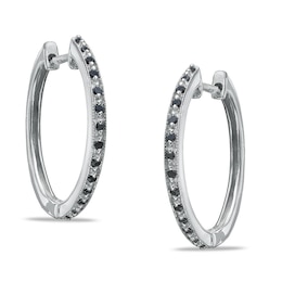 1/7 CT. T.W. Enhanced Black and White Diamond Hoop Earrings in Sterling Silver