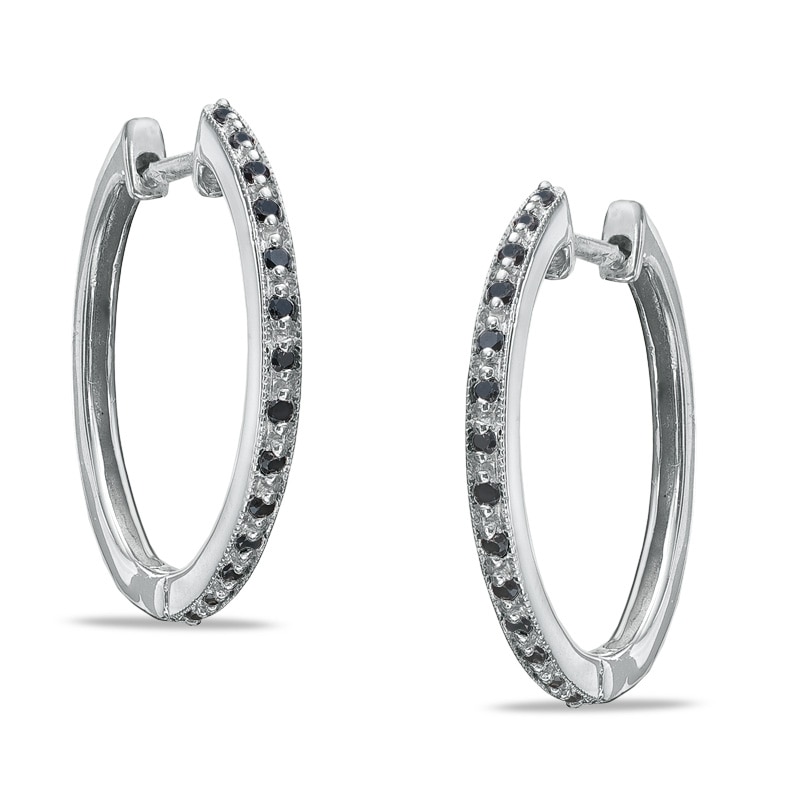 Main Image 1 of 1/7 CT. T.W. Enhanced Black and White Diamond Hoop Earrings in Sterling Silver