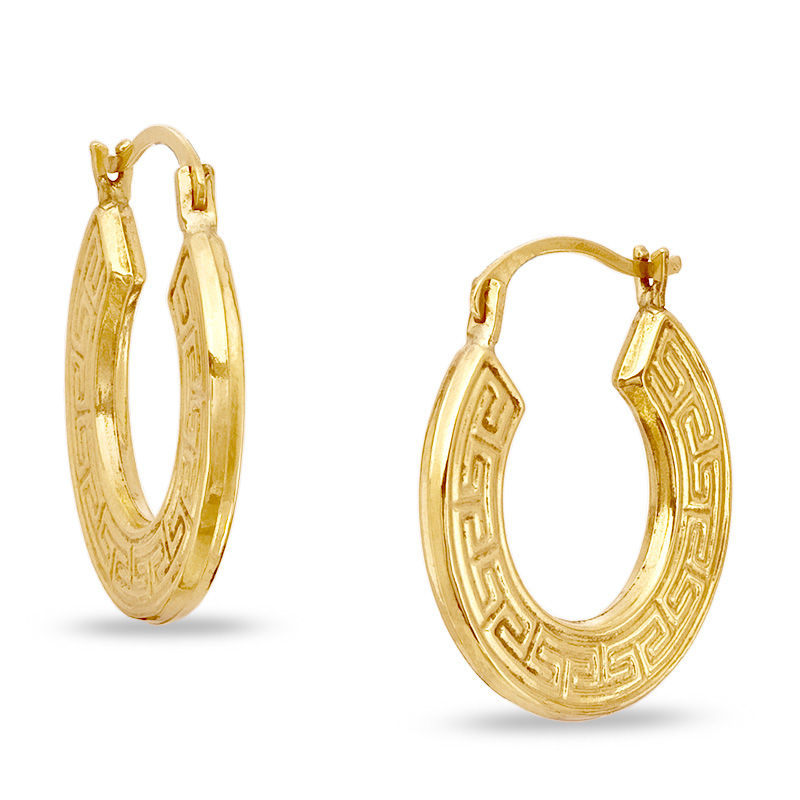 Etched Greek Key Hoop Earrings in 14K Gold