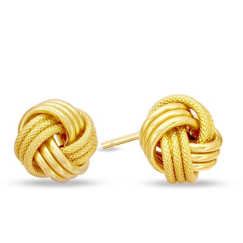 Polished and Satin Love Knot Stud Earrings in 14K Gold