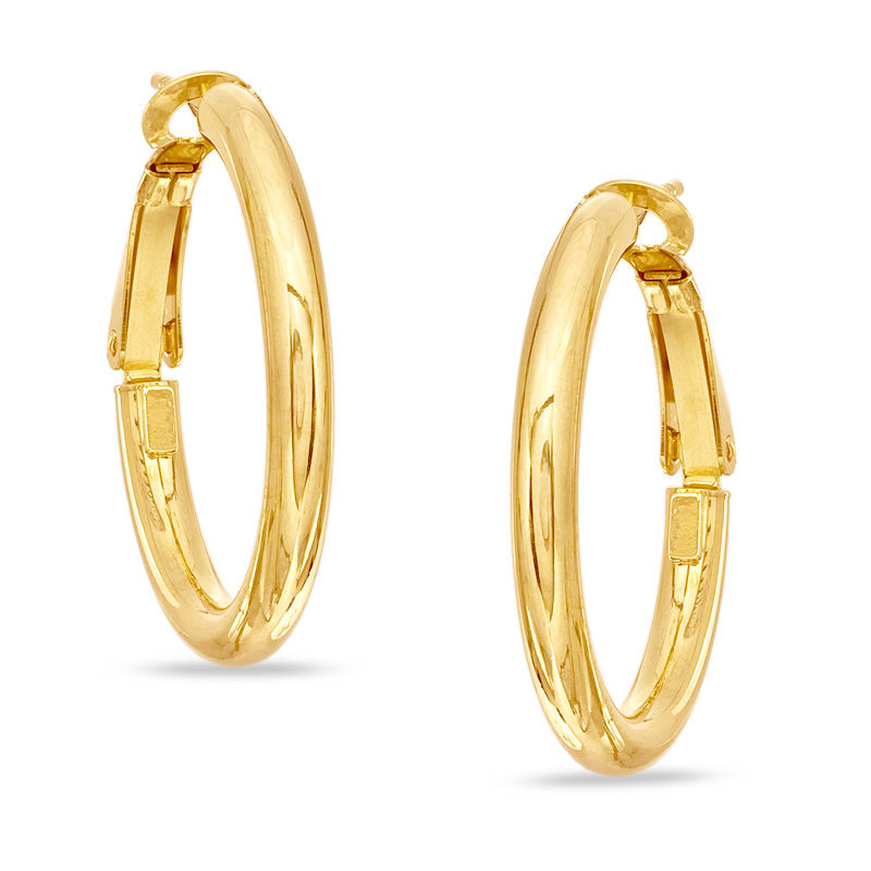 Polished Tube Hoop Earrings in 14K Gold
