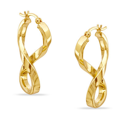 14k White Gold Figure Eight Oval Twist Hoop Earrings