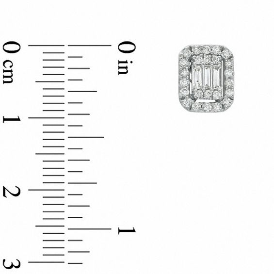 5/8 CT. T.w. Baguette and Round Diamond Stud Earrings in 14K White Gold