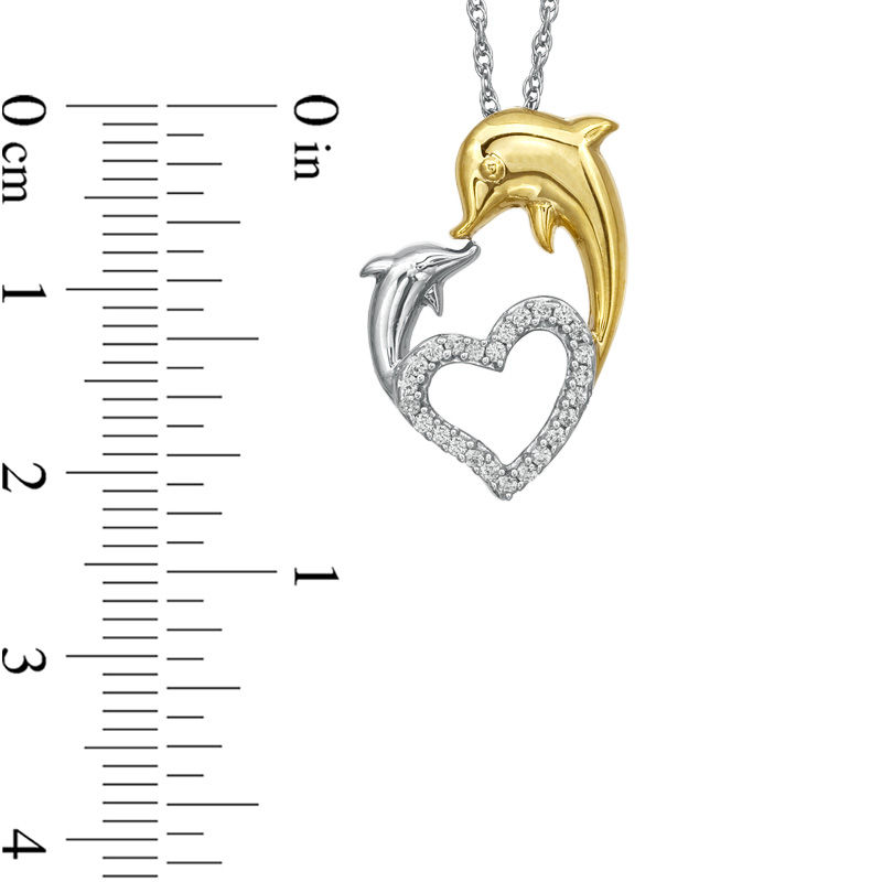 1/10 CT. T.W. Diamond Kissing Dolphins Heart Pendant in Sterling Silver with 14K Gold Plate