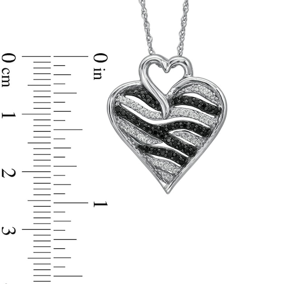 1/4 CT. T.w. Enhanced Black and White Diamond Zebra Heart Pendant in Sterling Silver