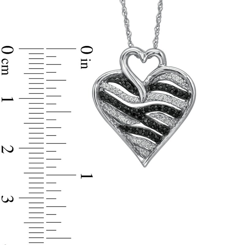 Main Image 2 of 1/4 CT. T.W. Enhanced Black and White Diamond Zebra Heart Pendant in Sterling Silver