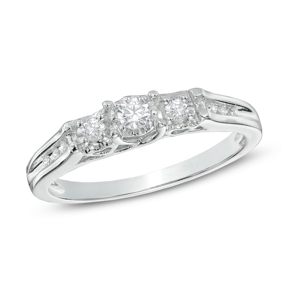 1/5 CT. T.w. Diamond Three Stone Ring in 10K White Gold