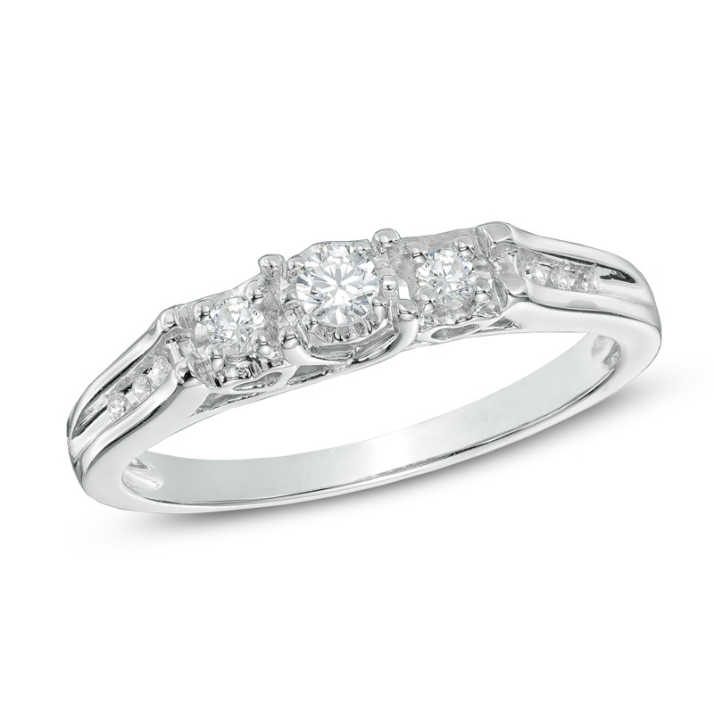 1/5 CT. T.W. Diamond Three Stone Ring in 10K White Gold