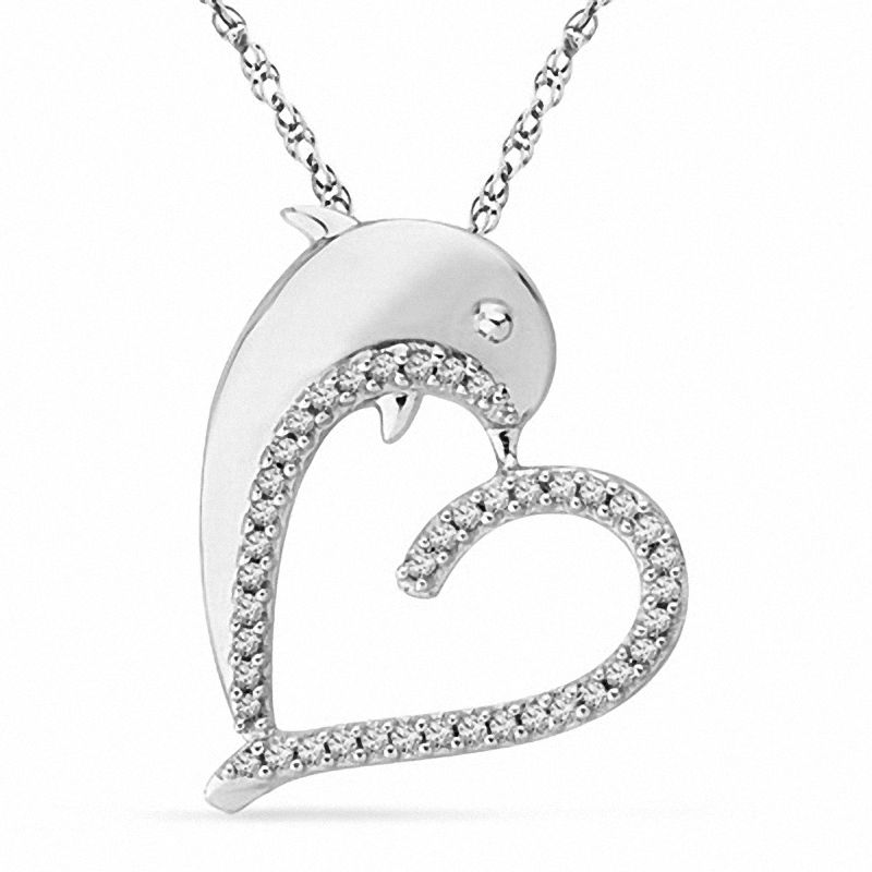 1/8 CT. T.W. Diamond Dolphin Heart Pendant in Sterling Silver