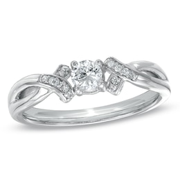 1/5 CT. T.W. Diamond Ribbon Promise Ring in 10K White Gold