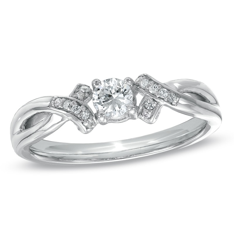 Main Image 1 of 1/5 CT. T.W. Diamond Ribbon Promise Ring in 10K White Gold