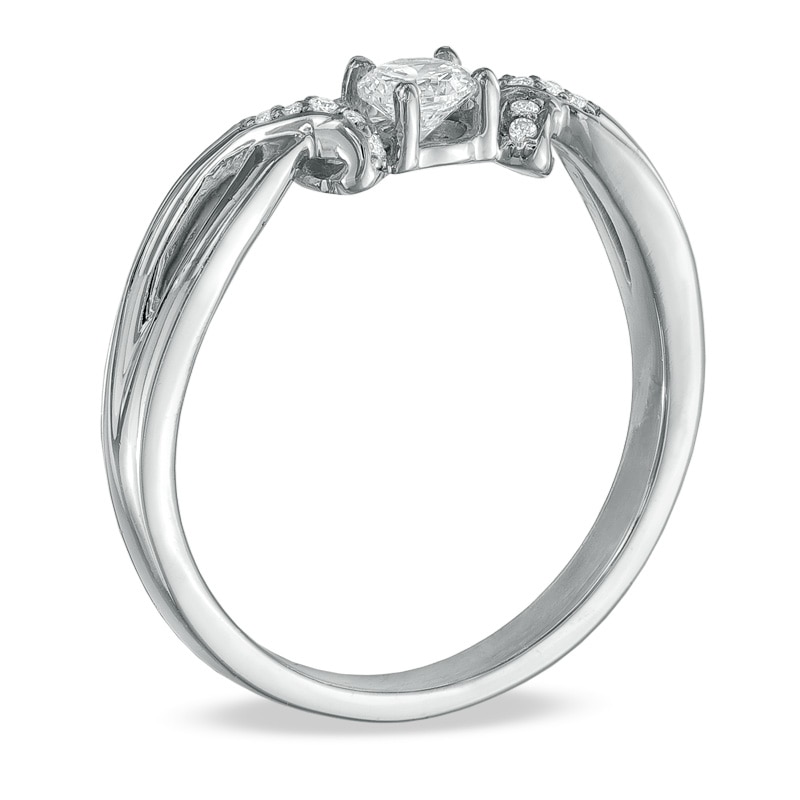 Main Image 2 of 1/5 CT. T.W. Diamond Ribbon Promise Ring in 10K White Gold