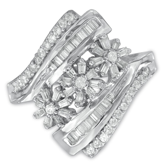 1/2 CT. T.w. Composite Diamond Flower Ring in 10K White Gold