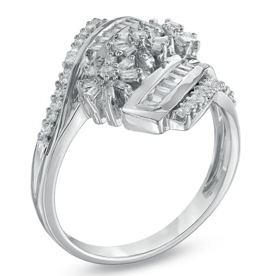 1/2 CT. T.w. Composite Diamond Flower Ring in 10K White Gold