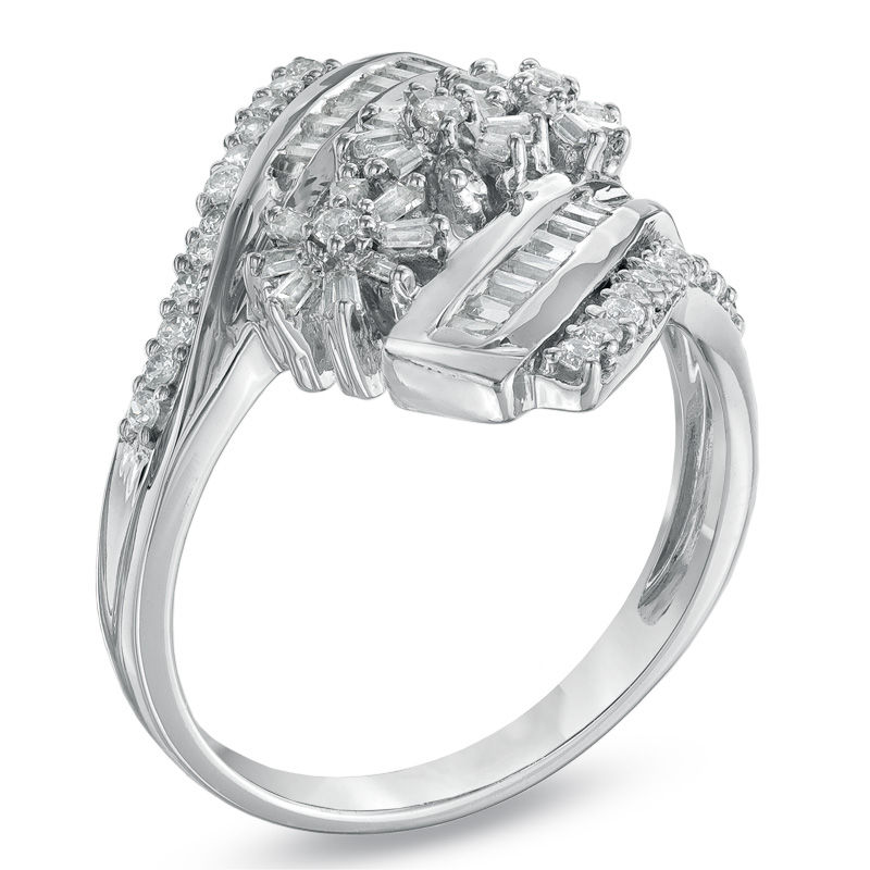 Main Image 2 of 1/2 CT. T.W. Composite Diamond Flower Ring in 10K White Gold