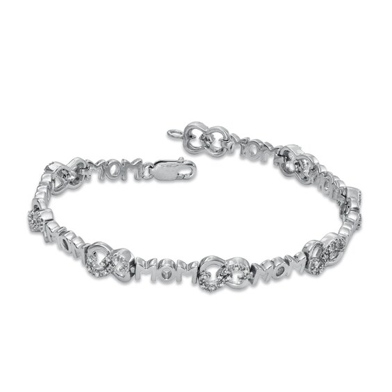 1/5 CT. T.W. Diamond "MOM" Heart Bracelet in Sterling Silver Zales