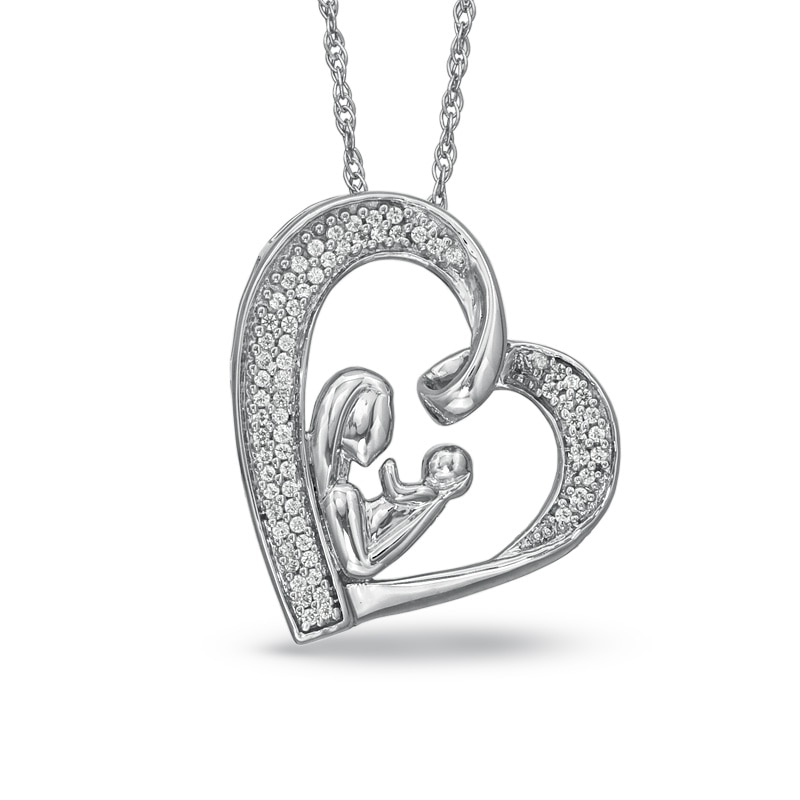 1/5 CT. T.W. Diamond Motherly Love Tilted Heart Pendant in Sterling Silver