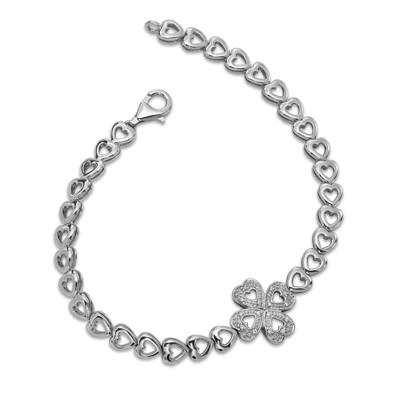 1/20 CT. T.W. Diamond Clover Bracelet in Sterling Silver