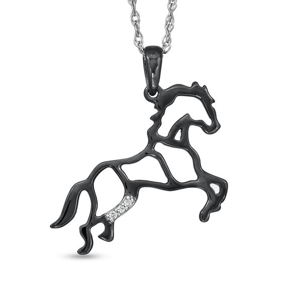 Diamond Accent Stallion Horse Pendant in Black Rhodium Sterling Silver