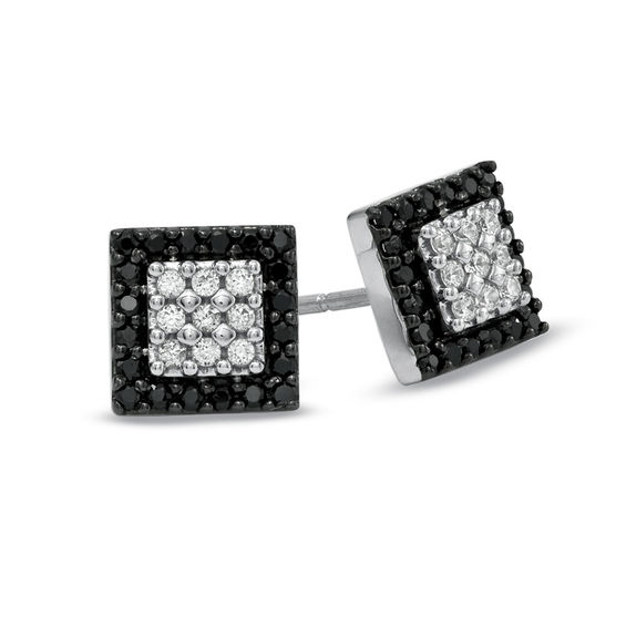 1/2 CT. T.W. Enhanced Black and White Diamond Square Frame Earrings in ...