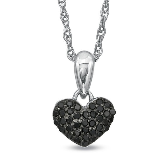 Zales 1 10 CT. T.w. Black Diamond Puffed Heart Pendant in Sterling