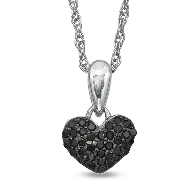Main Image 1 of 1/10 CT. T.W. Black Diamond Puffed Heart Pendant in Sterling Silver