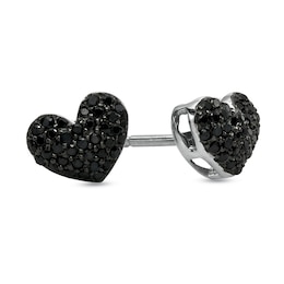 1/5 CT. T.W. Black Diamond Puffed Heart Stud Earrings in Sterling Silver
