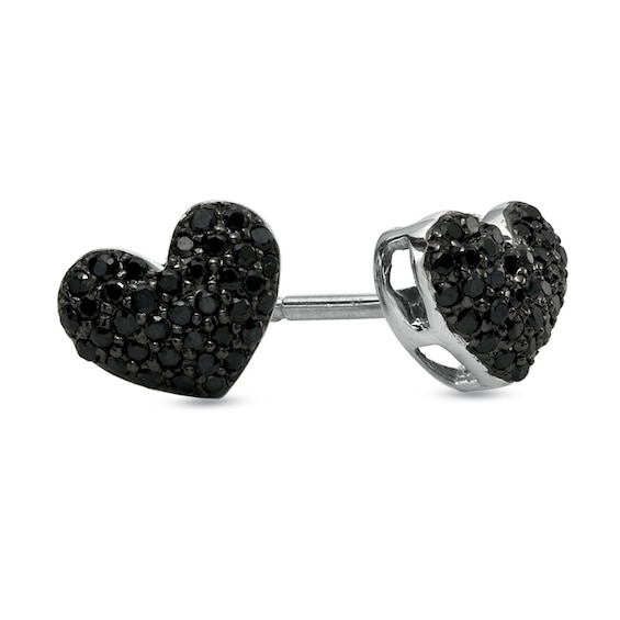 1/5 CT. T.w. Black Diamond Puffed Heart Stud Earrings in Sterling Silver