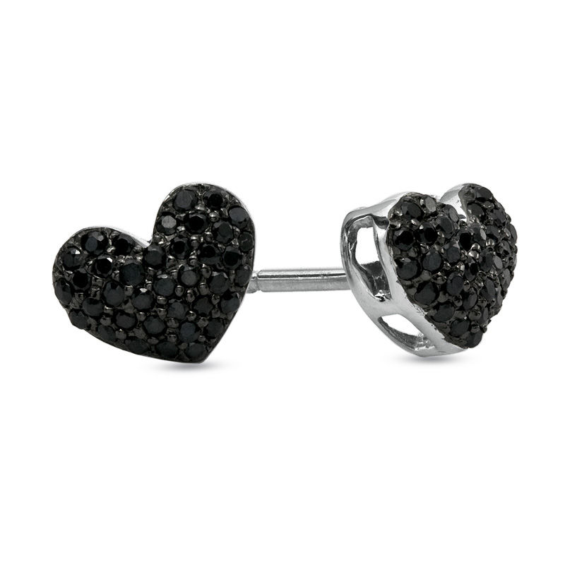 1 5 CT. T.W. Black Diamond Puffed Heart Stud Earrings in Sterling Silver Zales