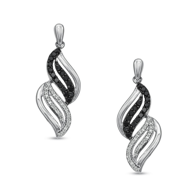1/2 CT. T.W. Enhanced Black and White Diamond Wave Drop Earrings in