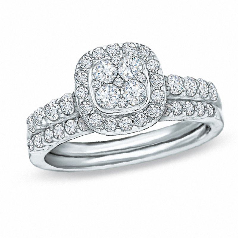 1 CT. T.W. Diamond Frame Bridal Set in 14K White Gold