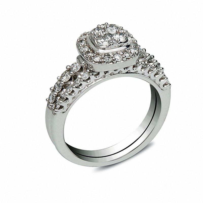 1 CT. T.W. Diamond Frame Bridal Set in 14K White Gold