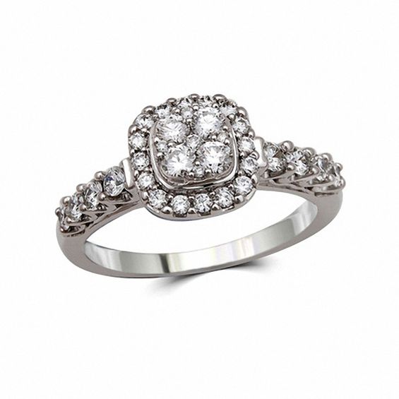 1 CT. T.w. Diamond Frame Bridal Set in 14K White Gold