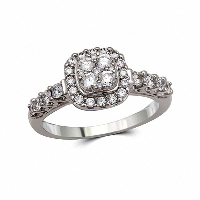 1 CT. T.W. Diamond Frame Bridal Set in 14K White Gold