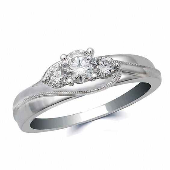 1/2 CT. T.w. Diamond Three Stone Engagement Ring in 14K White Gold