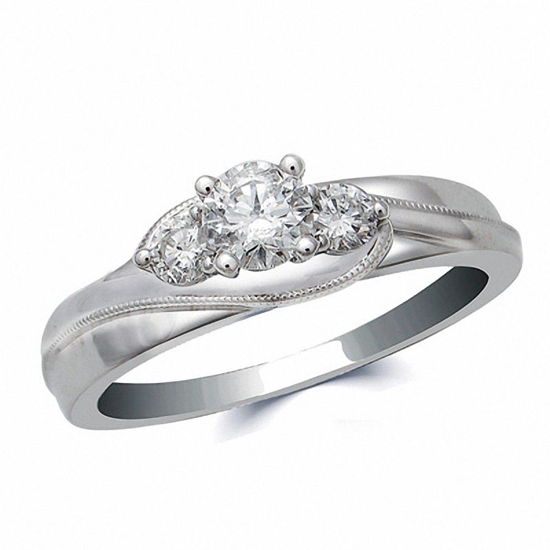 1/2 CT. T.W. Diamond Three Stone Engagement Ring in 14K White Gold